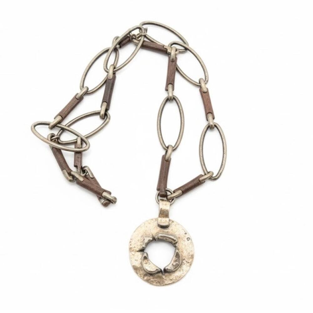 Uno de 50 Cratere Silver Plated / Exotic Wood Long Necklace 19" wood and silver - Picture 1 of 6
